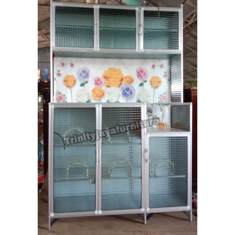 Lemari Rak Piring 3pintu Alumunium Kaca Karakter ACP Anti pecah