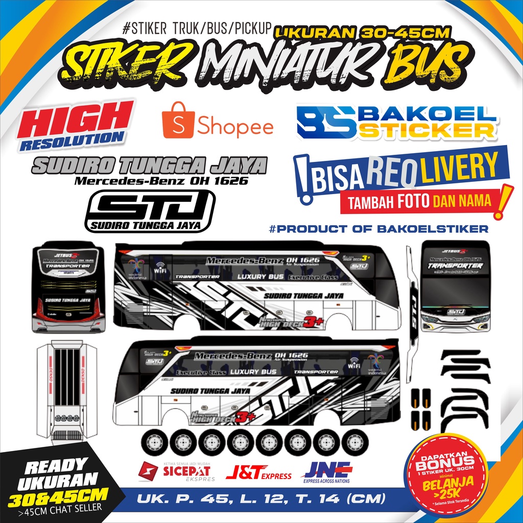 STIKER MINIATUR BUS STJ NEW UK. 30-45CM