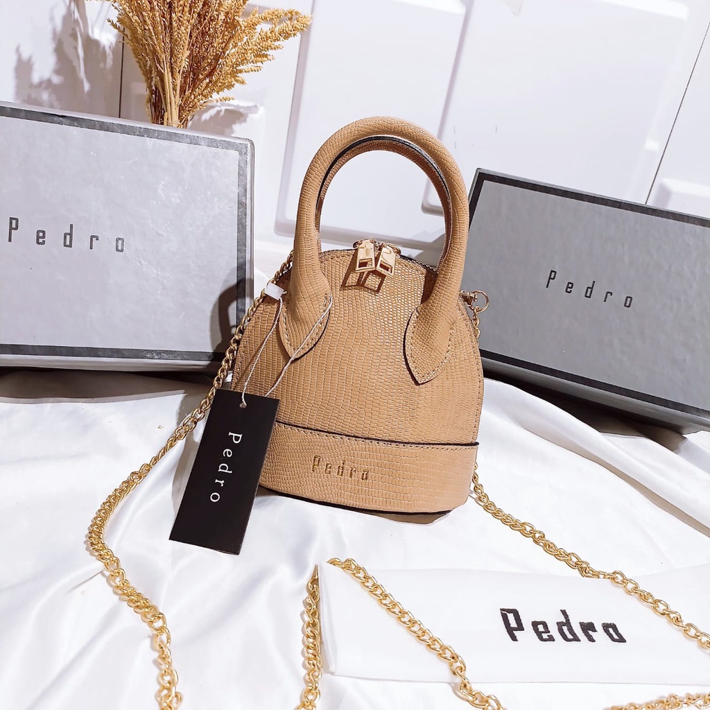 TAS SELEMPANG P*DRO MINI LIZARD IMPORT SET BOX KODE SP019 + (,BARKODE,NOSER) TALI PANJANG, FREE BOX