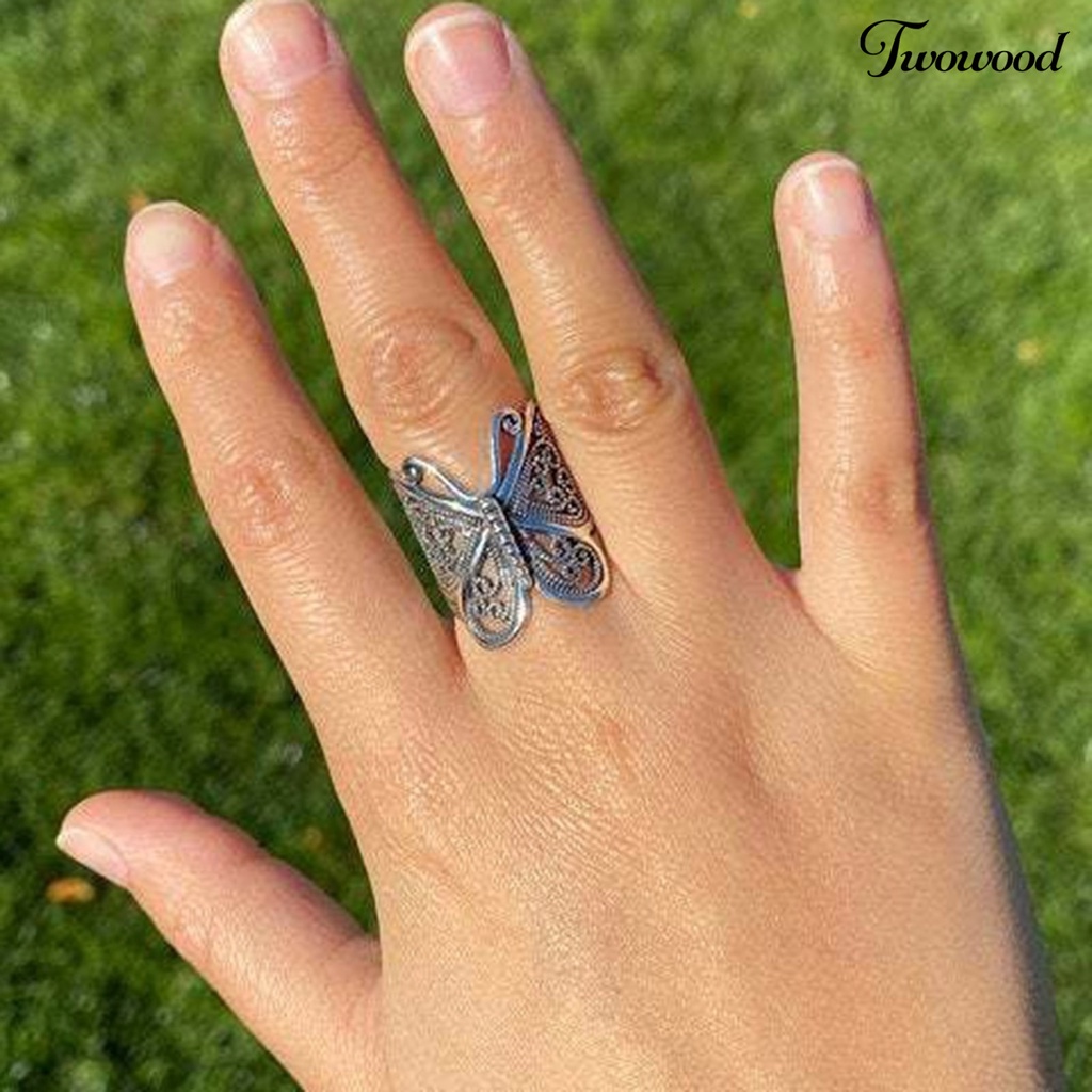 Cincin Jari Adjustable Desain Ukiran Butterfly Untuk Wanita