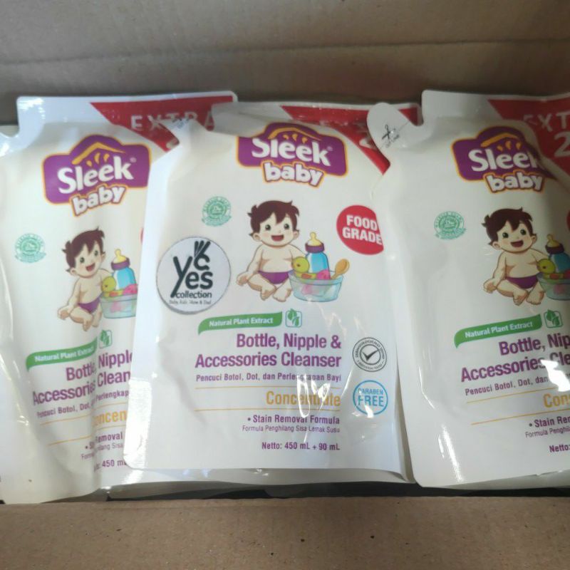 Sleek baby bottol nipple cleanser 450 ml refill refil cuci botol dot mainan bayi sleak slek