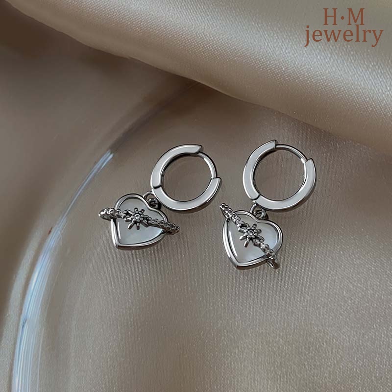 Anting Klip Telinga Bentuk Hati Opal Micro-Inlaid AAA Zircon Asterism