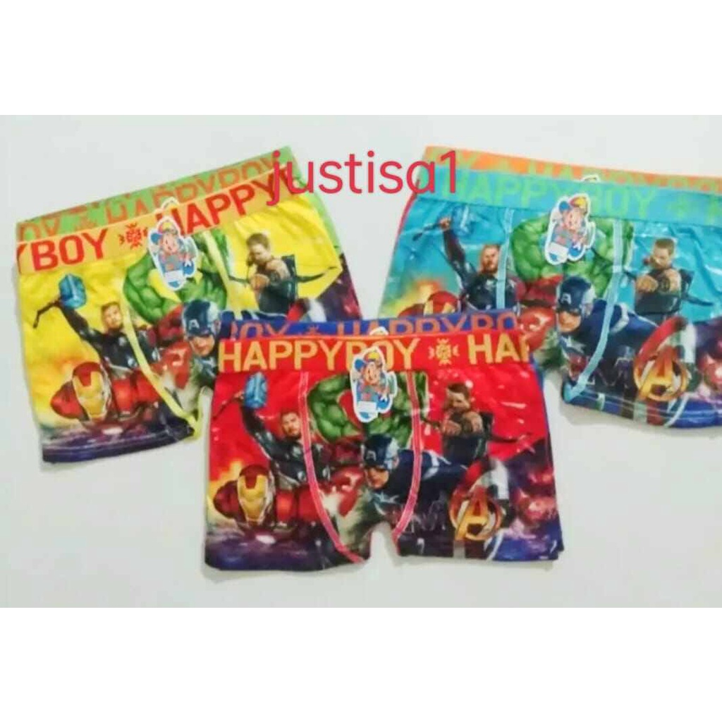 TERMURAH 3 PCS CELANA BOXER KARAKTER ANAK LAKI LAKI HAPPY BOY