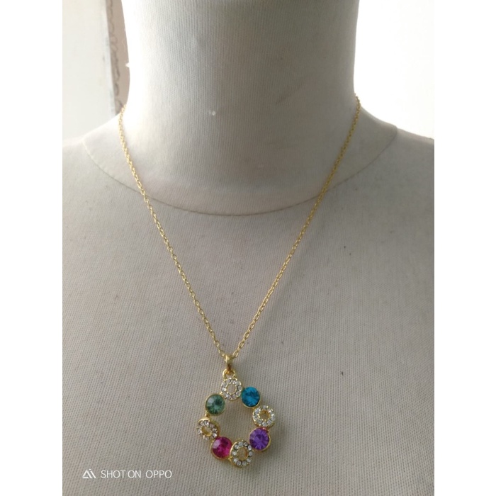 Kalung Rantai Gold Liontin 9 Bulat Kecil Warna Warni