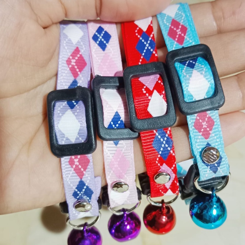 Kalung Kucing Motif Wajik 1 Lonceng 14ml Gelang Kucing Anjing FEFARM