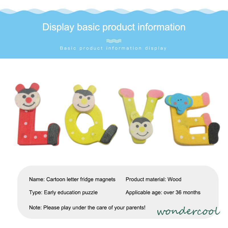 Stiker Kulkas Magnet Lucu Kartun Alphabet Tempelan Kayu Bahan Untuk Dekorasi Kulkas-Won
