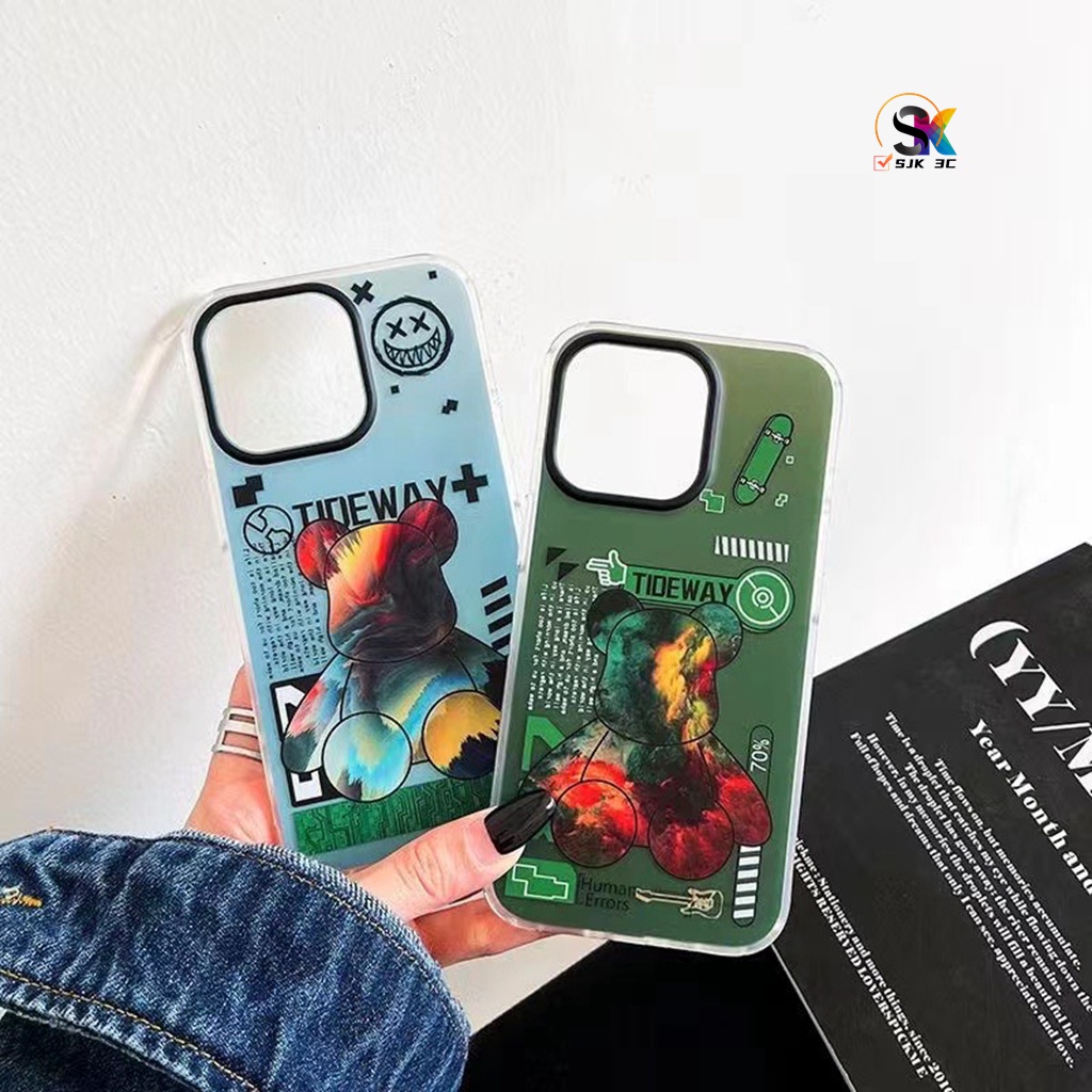 For CASE iPhone 14 Pro Max IMD anti fingerprint skin feeling high-quality Fashion Chaopai Violent Bear Love ( For iPhone 14 13 12 Pro Max CASE Ready )