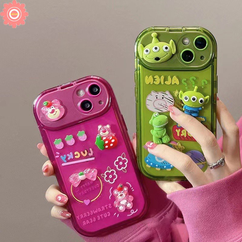 Soft Case Desain Disney Beruang Strawberry Dengan Cermin 3D Untuk IPhone 11 14 12 13 Pro MAX 7 8 XR 14 Plus X XS MAX SE 2020