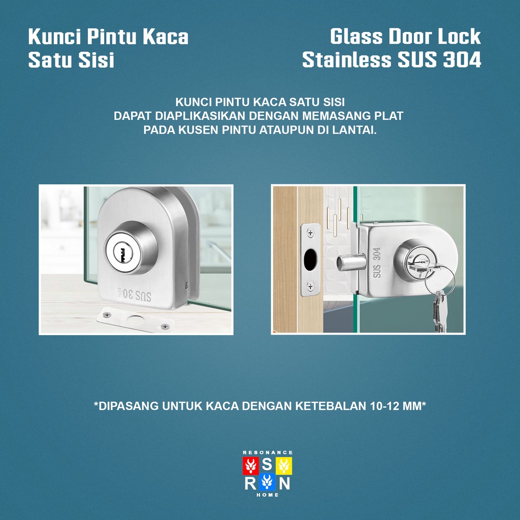 Kunci Pintu Kaca 10-12MM / Kunci Pintu Kaca Satu Sisi Resonance Home