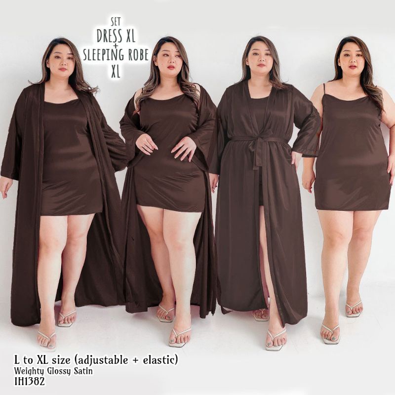 Kimono wanita sexy bigsize big size jumbo Panjang dengan Inner Dress Dark Coffee 1382KGSETXL