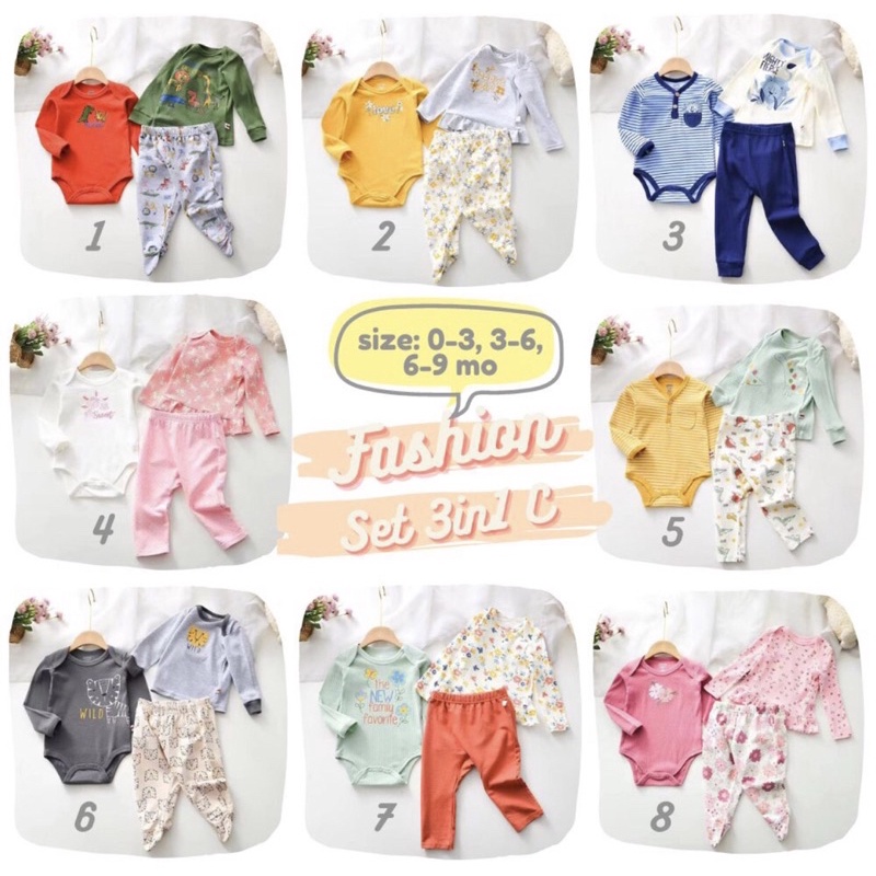 Fashion Set Anak laki-laki dan Perempuan 0-3m, 3-6m, 6-9m