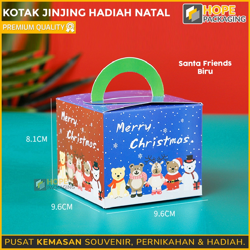 [ 3 pcs ] Box Natal Kemasan Christmas Packaging Kotak Kue / kotak Jinjing Bentuk Kotak Size : 9.6 x 9.6x 8.1 cm