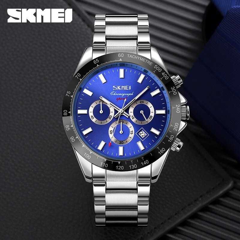 JAM TANGAN PRIA RANTAI STAINLESS STEEL SKMEI 9259 CHRONOGRAPH ORIGINAL WATERESISTAN