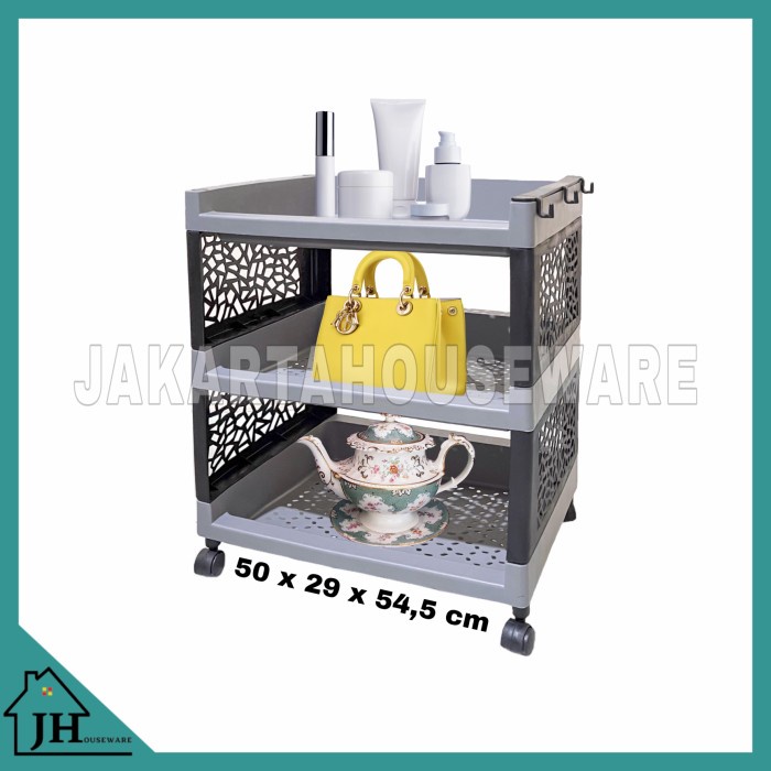 Rak Serbaguna Plastik Susun 3 Besar + Roda