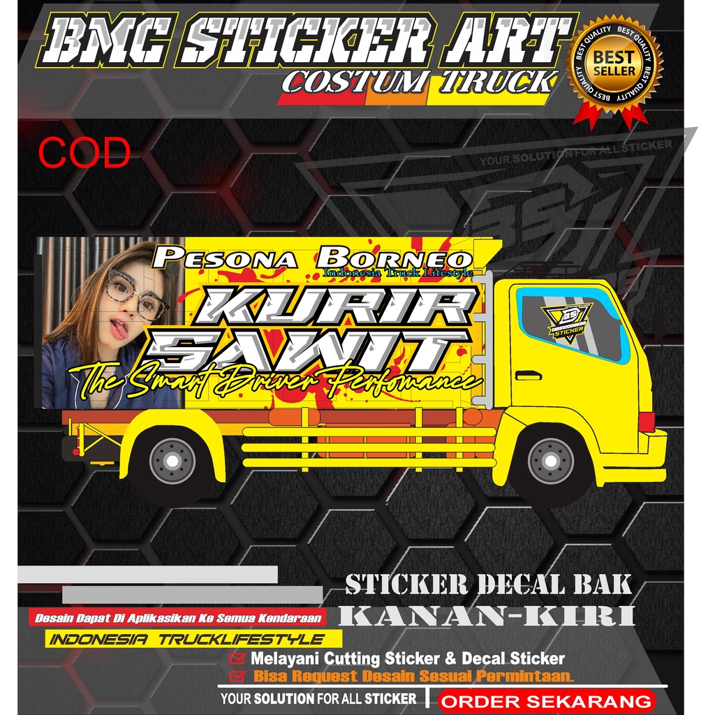 STICKER DECAL BAK TRUCK KANAN-KIRI/DEKAL STIKER VARIASI BAK TRUCK DESAIN KURIR SAWIT/ BMC DESIGN ART