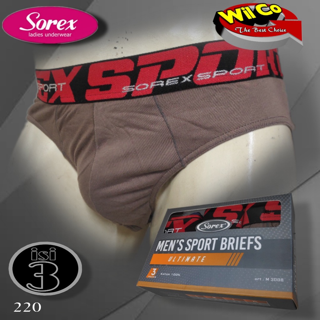 K220T - (DIJUAL PER 1 BOX ISI 3 Pcs) CELANA DALAM PRIA CD PRIA PAKAIAN DALAM SOREX SPORT BRIEFT KATUN SIZE S - XL