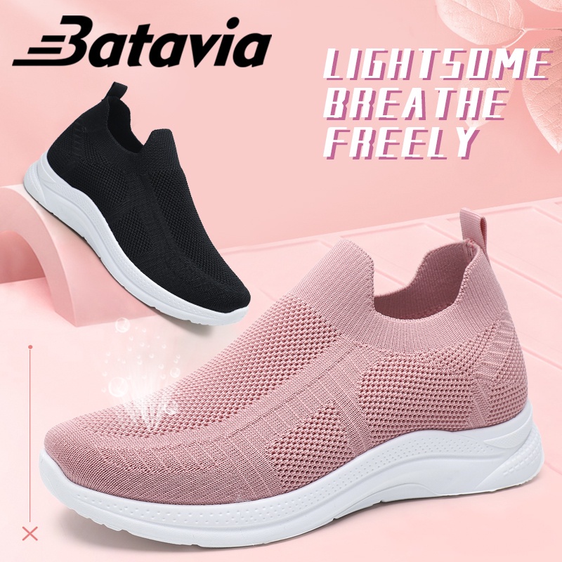 （COD）Batavia Baru Wanita Rajutan Sepatu Lembut Bernapas Sepatu Olahraga Tahan Aus Mahasiswa Sepatu Kasual Lembut Sole A106