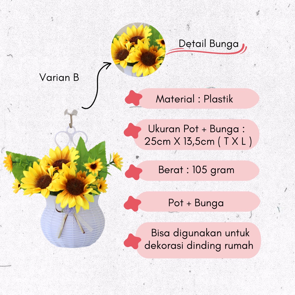 Bunga Matahari Hias Tanaman Bunga Hias Plastik Dekorasi Rumah Dinding Ruangan Bunga Hias Gantung Bunga Matahari Palsu Artificial Flowers PBP34