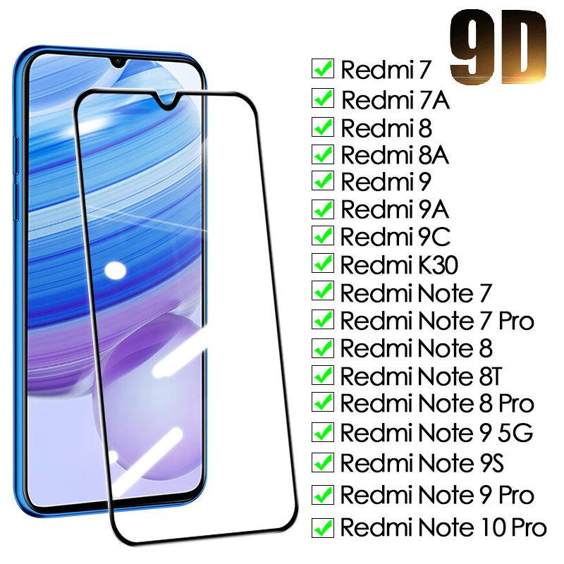 Pelindung Layar Tempered Glass 9D Untuk Xiaomi Redmi Note 9 8 7 9S 10 11 Pro 4G 5G K30 9 9C 8 8A 9A 9C