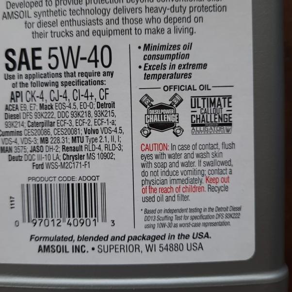 AMSOIL 5W40 DIESEL API CK-4