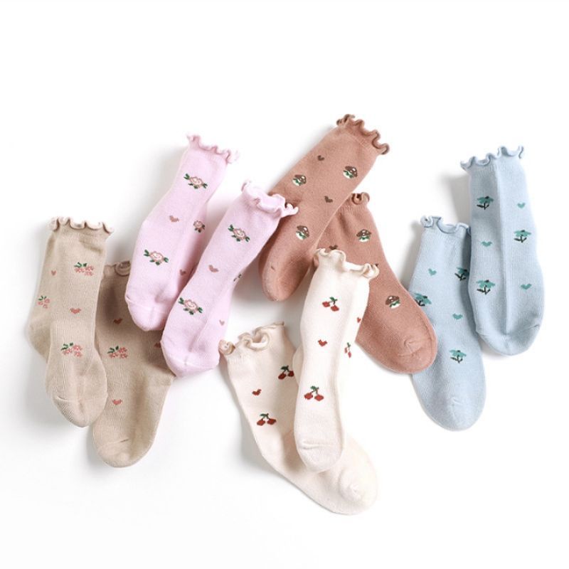 K008 Kaos kaki bayi 0-1 tahun lucu baby girl renda ruffle motif love roses cherry mushroom