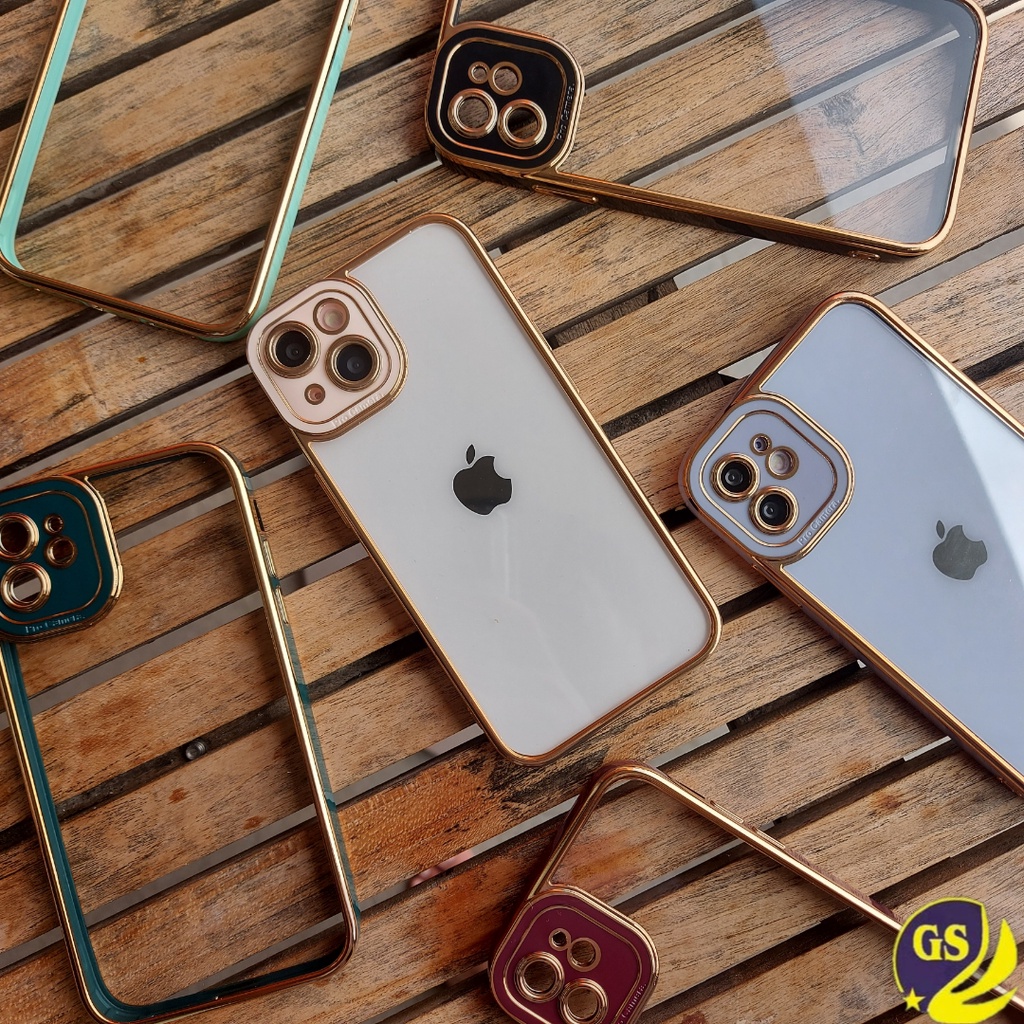 (1) Case IPHONE X XR XS MAX iPhone 11 11 Pro 11 PRO MAX PREMIUM BIG EYES MACARON CHROME TRANSPARANT SQUARE GOLD PLATING CAMPRO HYBIRD PROTECTION CAMERA PELINDUNG CAMERA