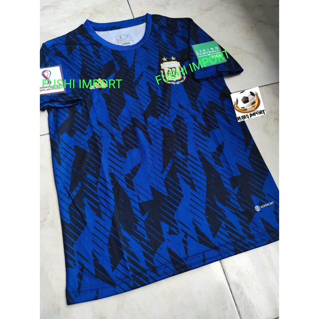Jersey Baju Bola Argentina Pre-Match Navy Shirt Full Patch Piala Dunia World Cup 2022 Grade Ori
