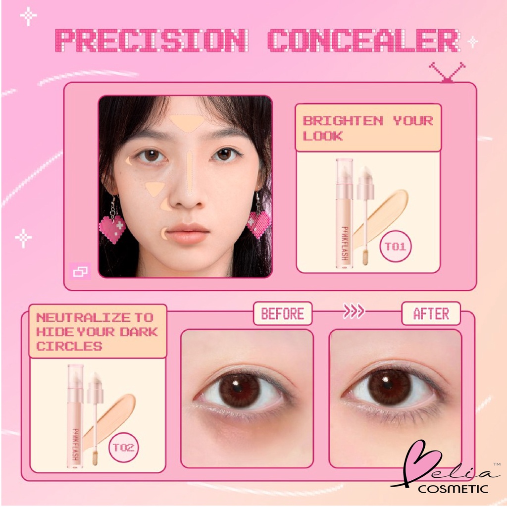 ❤ BELIA ❤ PINKFLASH Lasting Matte Concealer | Pink Flash Liquid Concealer Tahan Air Tahan Lama BPOM PF-F04