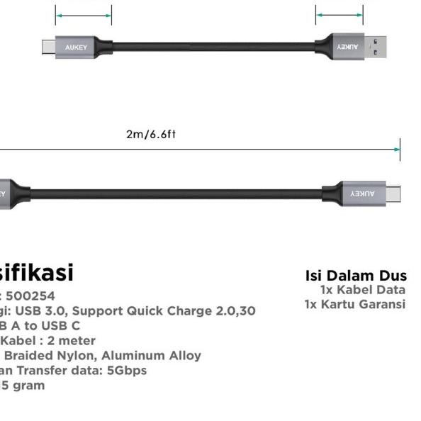 Aukey Cable 2M Braided Type C USB 3.0 - 500254