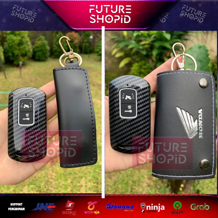 Paket Case Carbon Remote Scoopy + Dompet STNK Keyless Vario 150 2018 up AHM (Scoopy Prestige 2020/20