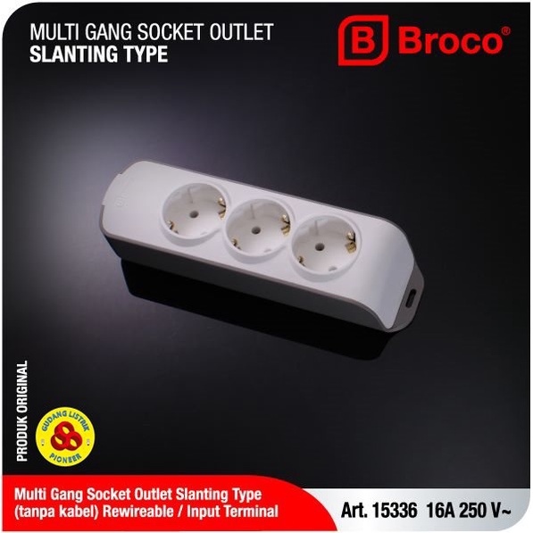 Broco Stop Kontak 3 Lubang Miring 15336 NCP Socket Terminal 3 Lbg