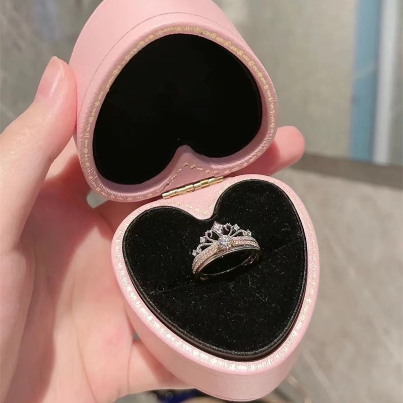 2in1 Cincin Model Terbuka Bahan Sterling Silver 925 Desain Mahkota + Cubic Zirconia Adjustable Untuk Wanita