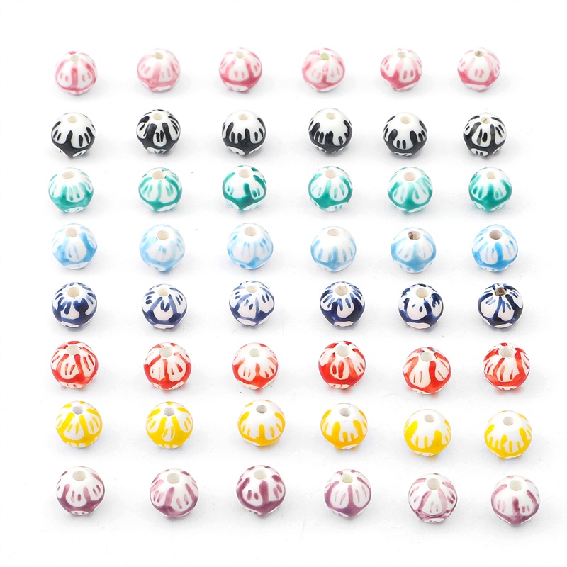 10mm Manik-Manik Porselen Bulat Lubang Besar Motif graffiti Untuk Membuat Perhiasan Kalung / Anting DIY