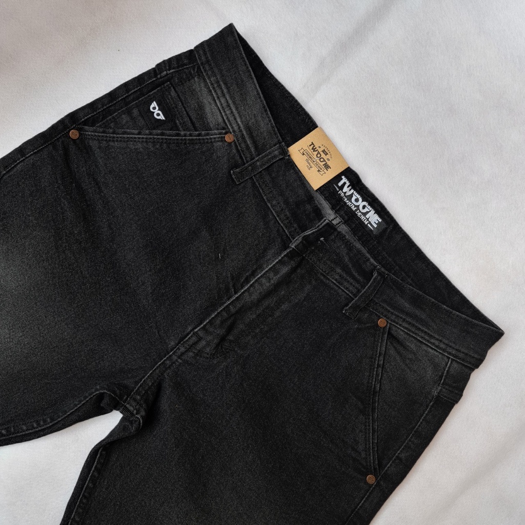 TWO ONE - Celana Jeans Pria - Celana Jeans Panjang Slim Fit - Jeans Pria Saku Bobok Stretch Black Jaz Scarup