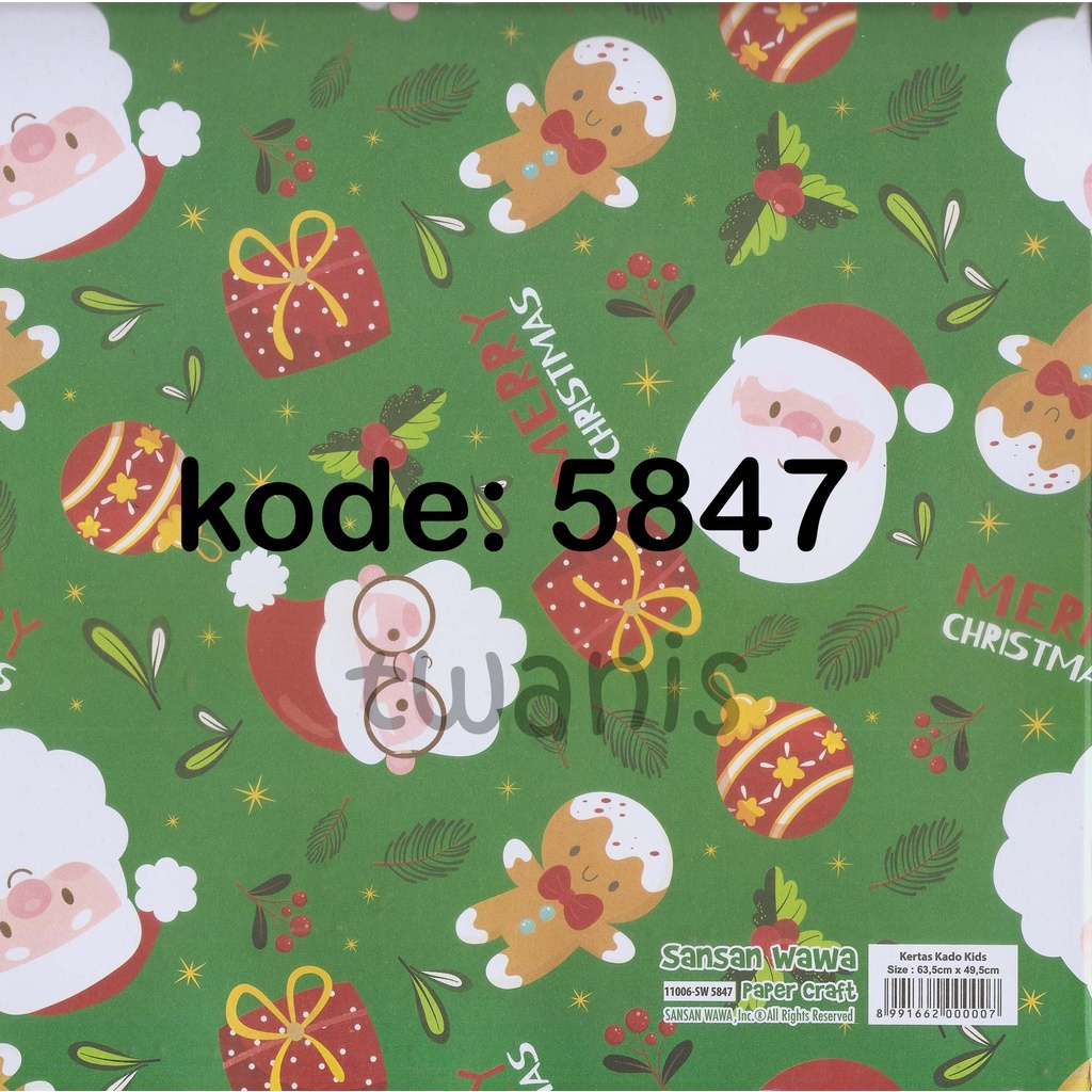

Kertas Kado Natal Bungkus Hadiah Natal SANWA kode 5847 isi 25 lembar bisa campur motif