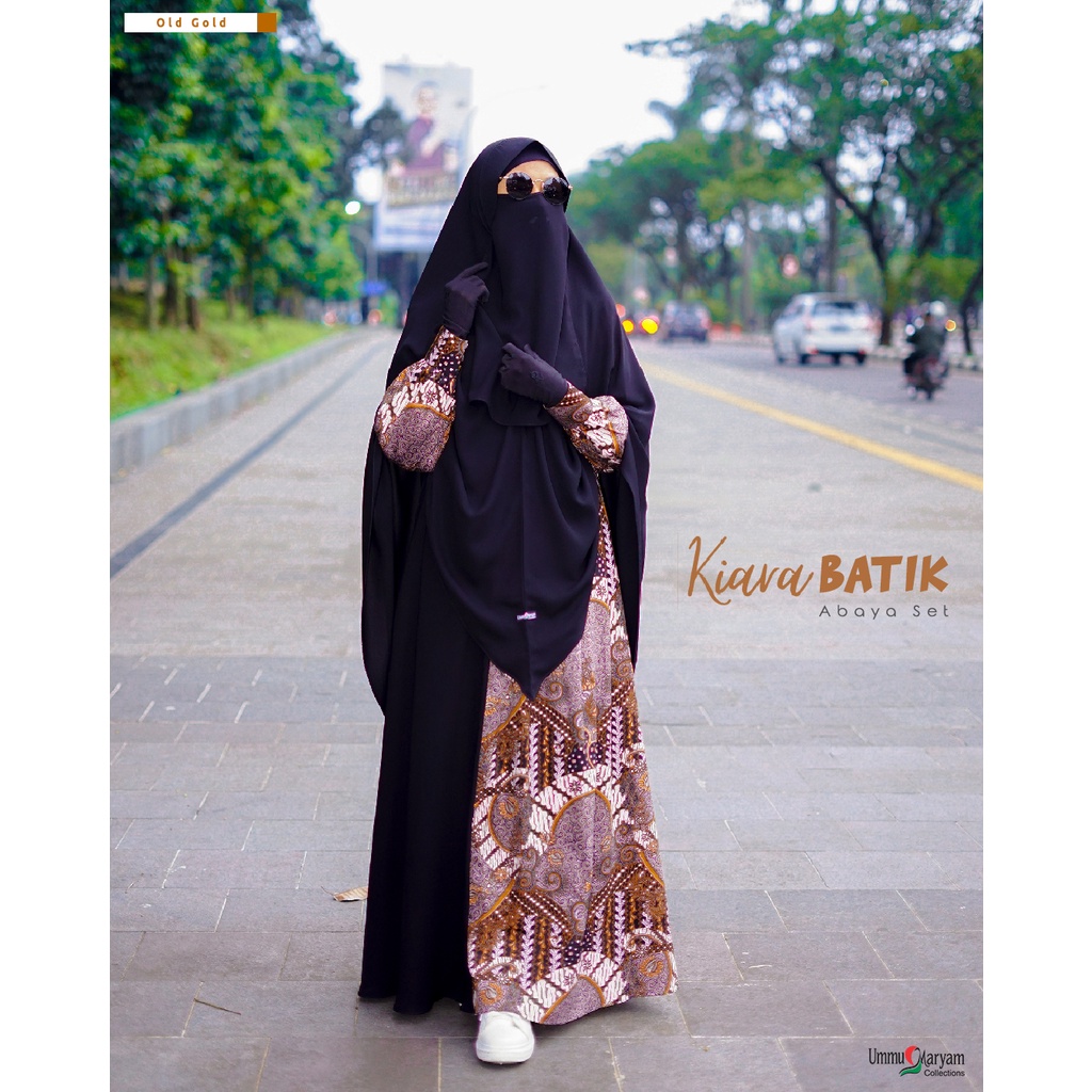 Kiara Batik Abaya Set - Old Gold - Gamis Batik Kombinasi Polos - Syar'i - Terbaru 2022
