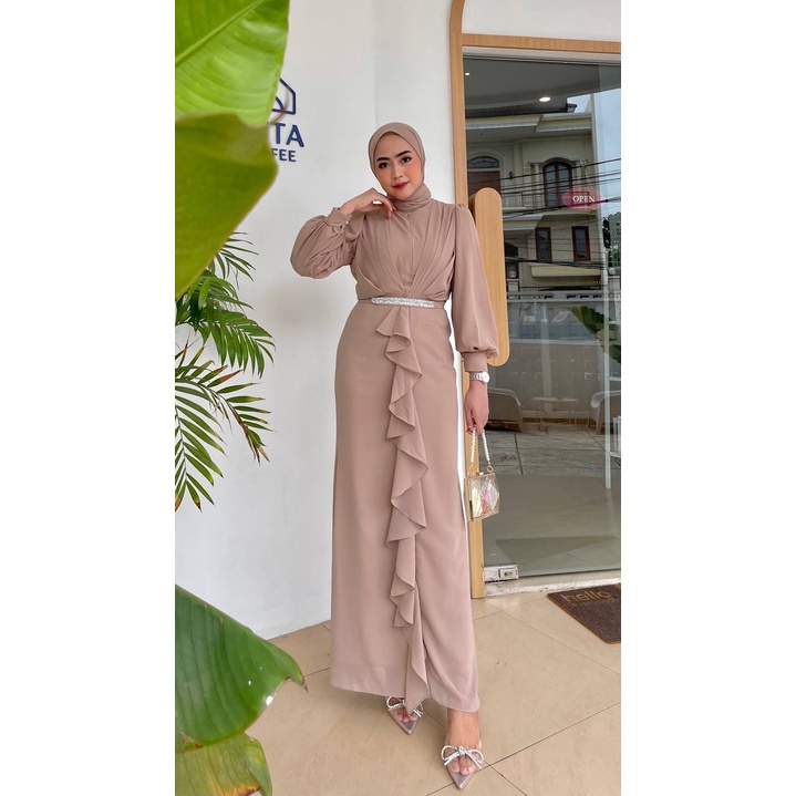 Siena Long Dress Ceruti Baju Kondangan Gratis Ikat Pinggang Swaroski Gamis Pesta Busui Friendly Gaun Prewedding Seragam Bridesmaid