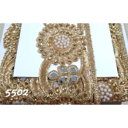 Kode 5502 - Renda India Bordir Emas Full Manik Mote (9 Meter)