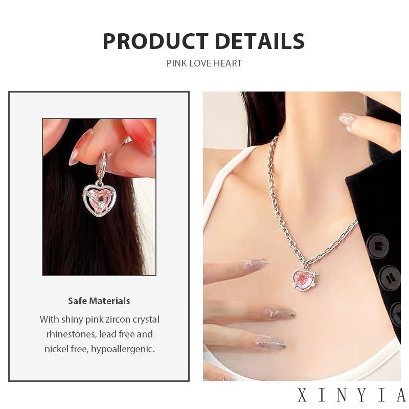 【Bayar di tempat】Fashion Korea Anting Rantai Bentuk Hati Warna Pink Untuk Wanita