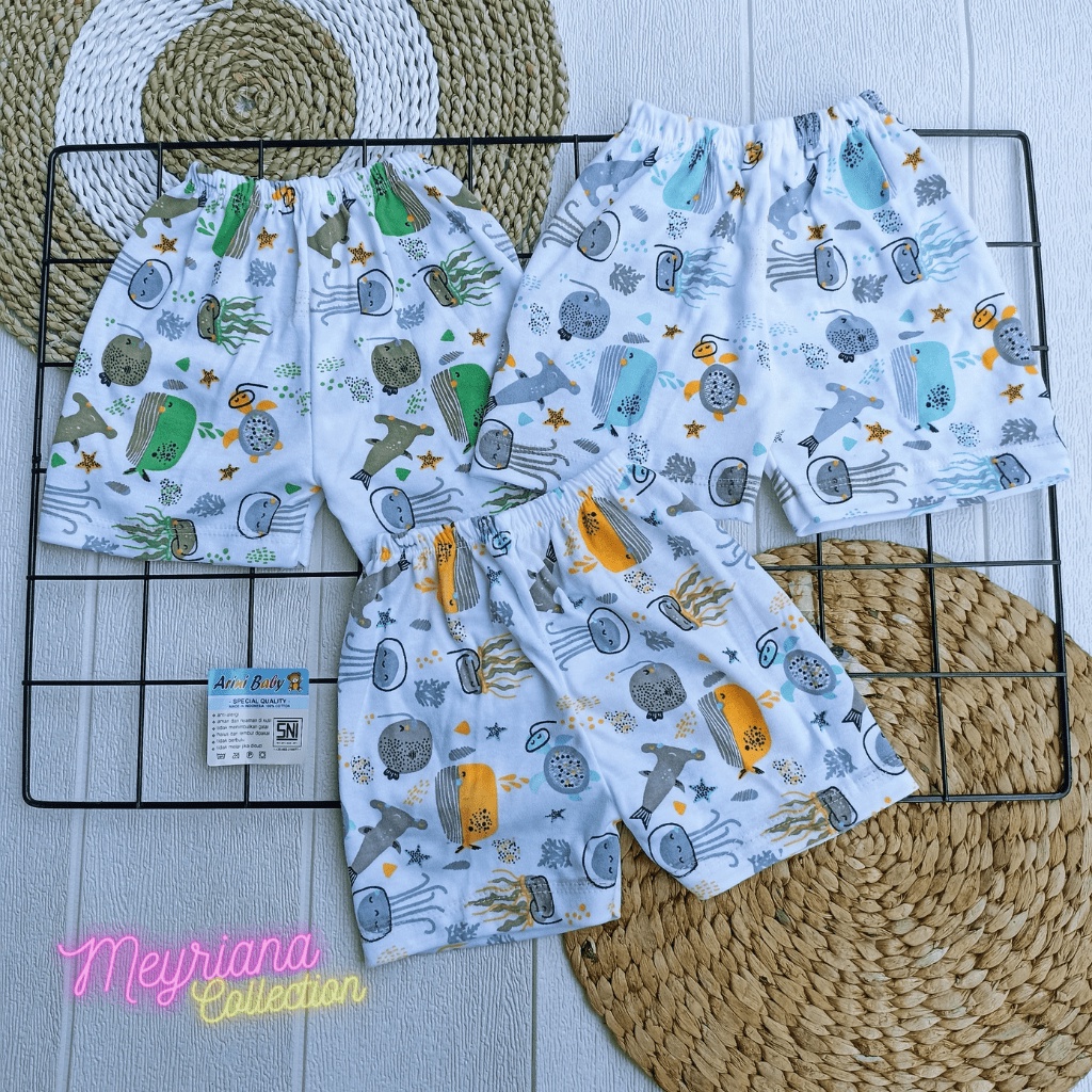 3 PCS Celana Bayi Baru Lahir Celana Pendek Usia 0-6 Bulan TEMA OCEAN Kuliatas Premium SNI Meyriana Collection