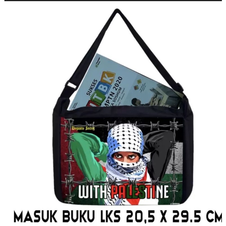 TAS SLEMPANG PALESTINA UKURAN L BESAR AKSESORIS BELAJAR SEKOLAH PRIA WANITA