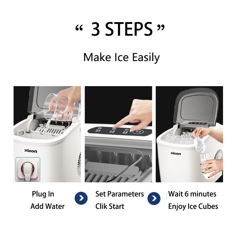 Hicon Ice Maker Mesin es batu Machine rumah15kg per hari 6 menit es jadi Ice maker tangga Cocok Untuk Rumah membuat es OKK