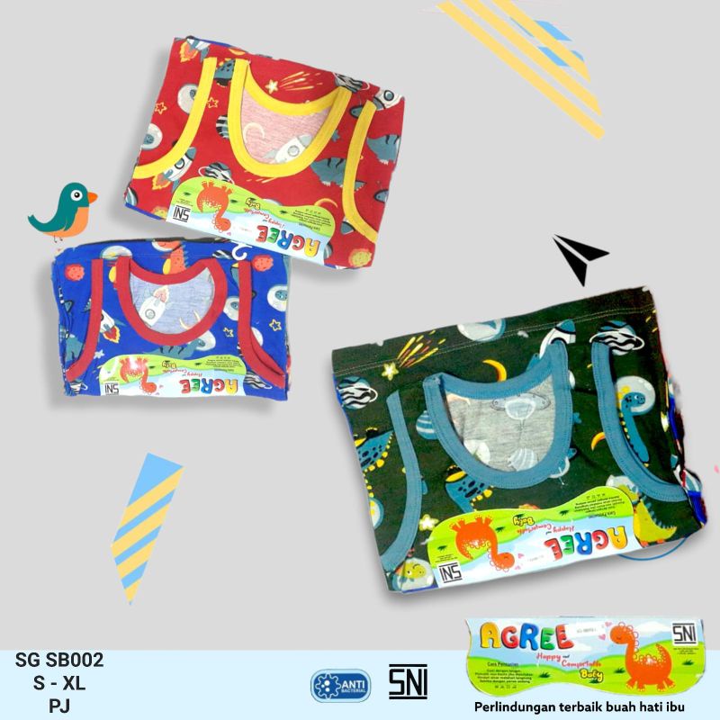 Agree 3PC Kaos Bayi Lengan Kutung Full Print Dasar warna Ukuran S M L XL SNI Premium Quality