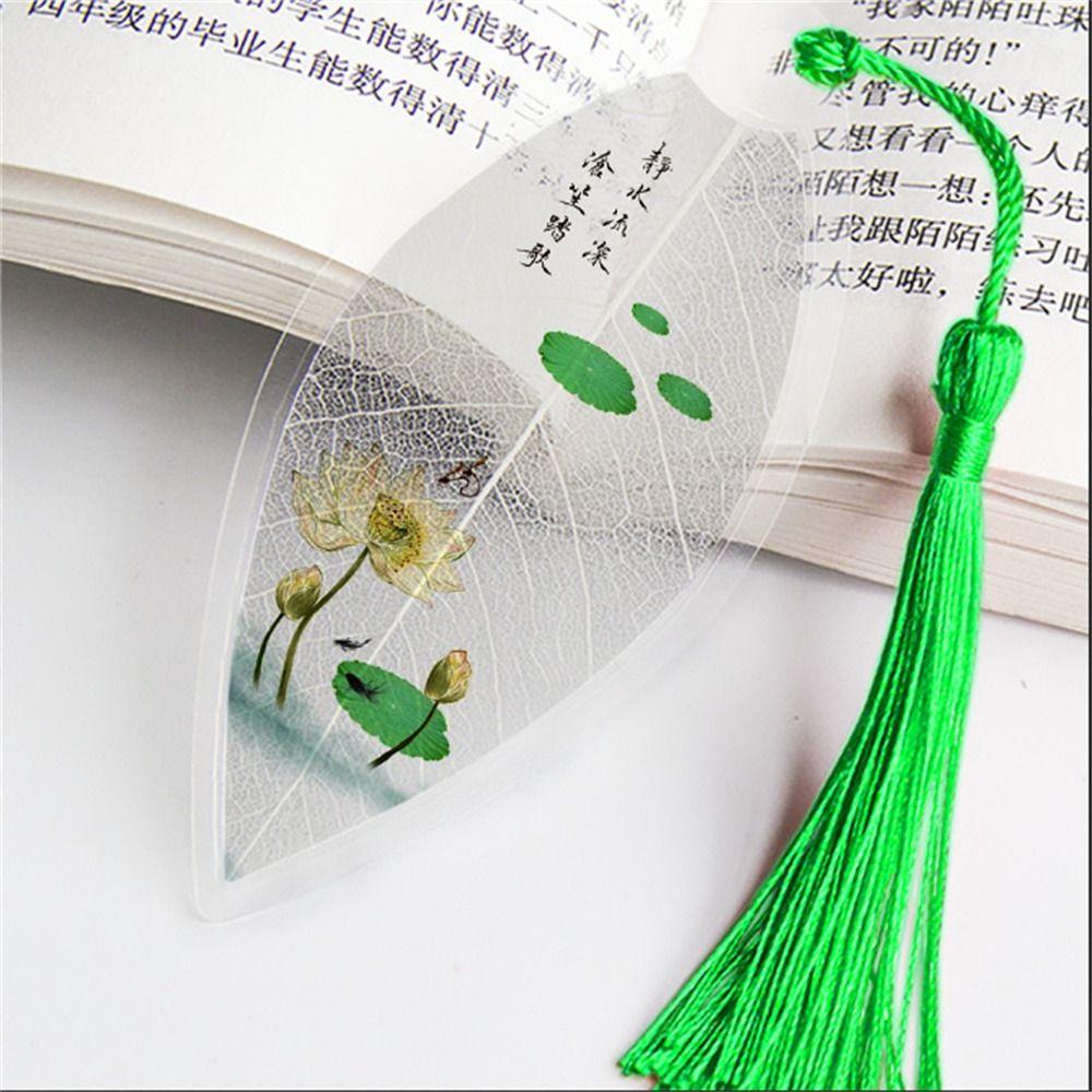 Quinton Bookmark Kreatif Alat Tulis Siswa Rumbai Cantik Aesthetic Gaya Cina Daun Bookmark