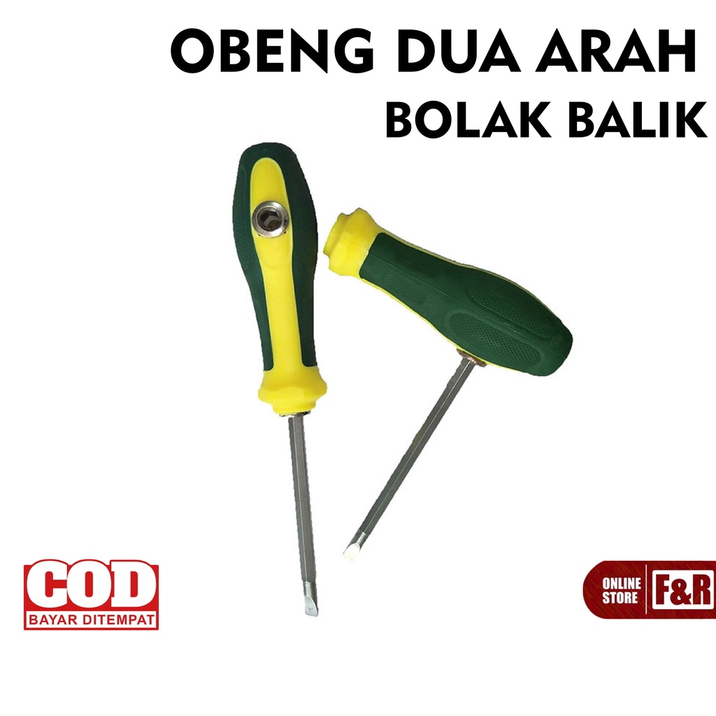 Obeng Panjang 4 inch Obeng Bolak Balik Magnet 3 Way Obeng T  3 in 1 Gagang Karet