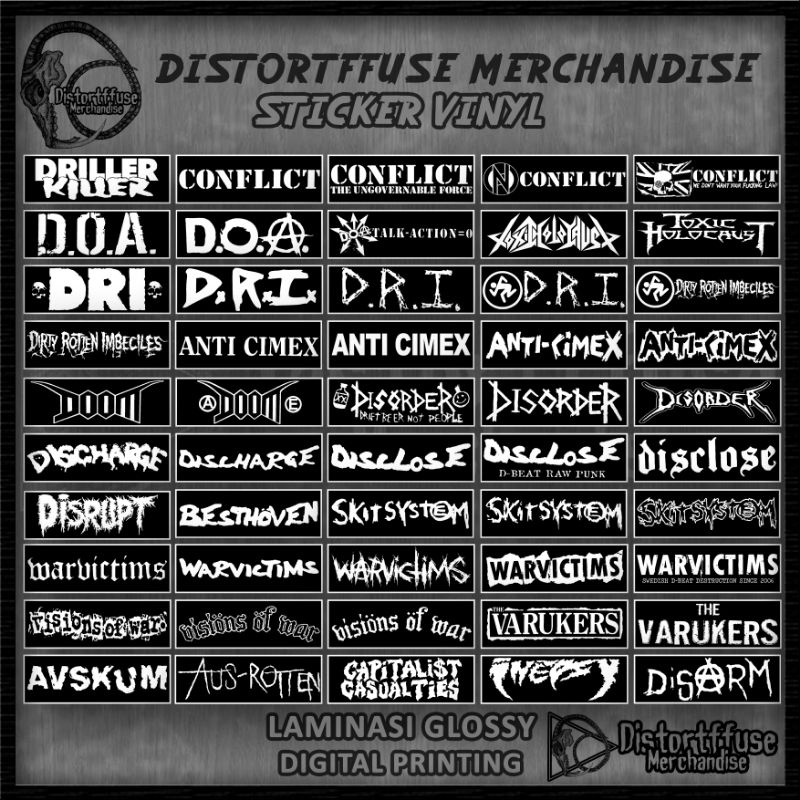 

Sticker Pack D-Beat Grindcore Raw Crust Street Punk Band Sticker Vinyl Digital Printing Laminasi Glossy