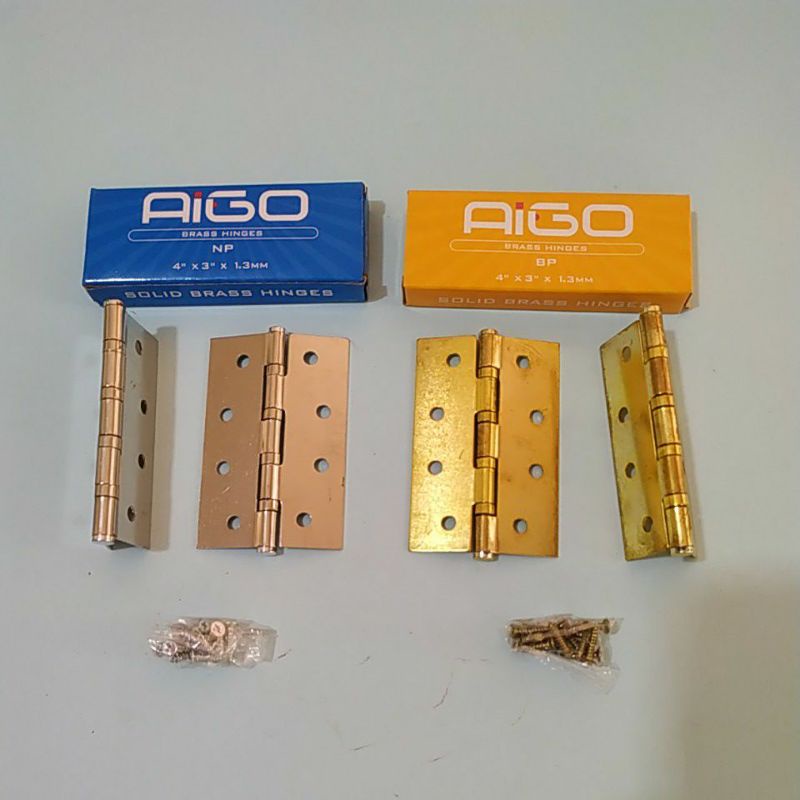 Engsel pintu plat / engsel jendela plat 4 inci kuning dan putih. harga 1 pasang (2pcs engsel+skrup)