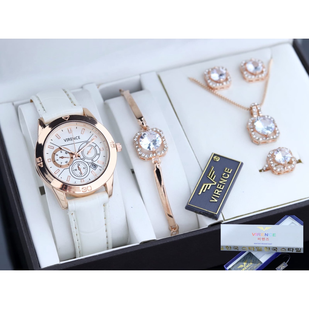 Jam tangan Wanita Original VIRENCE StraP kulit Tanggal Aktif Dan Tahan Air