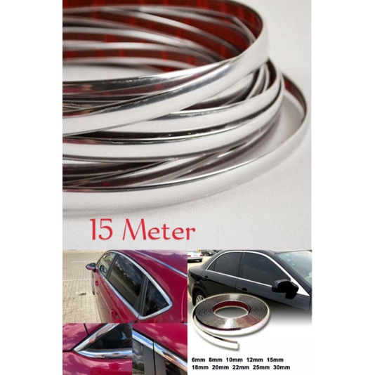 Lis Chrome Dekorasi Interior Exterior Moulding Trim Strip 15 Meter