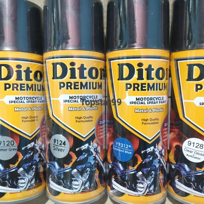Pilok Cat Diton Premium Paket Komplit 4 Kaleng Excellent Blue Biru 9312 Primer Grey 9120 Silver 9124 Clear Gloss 9128 400cc Pilox Paketan Cat Semprot Special Spray Paint